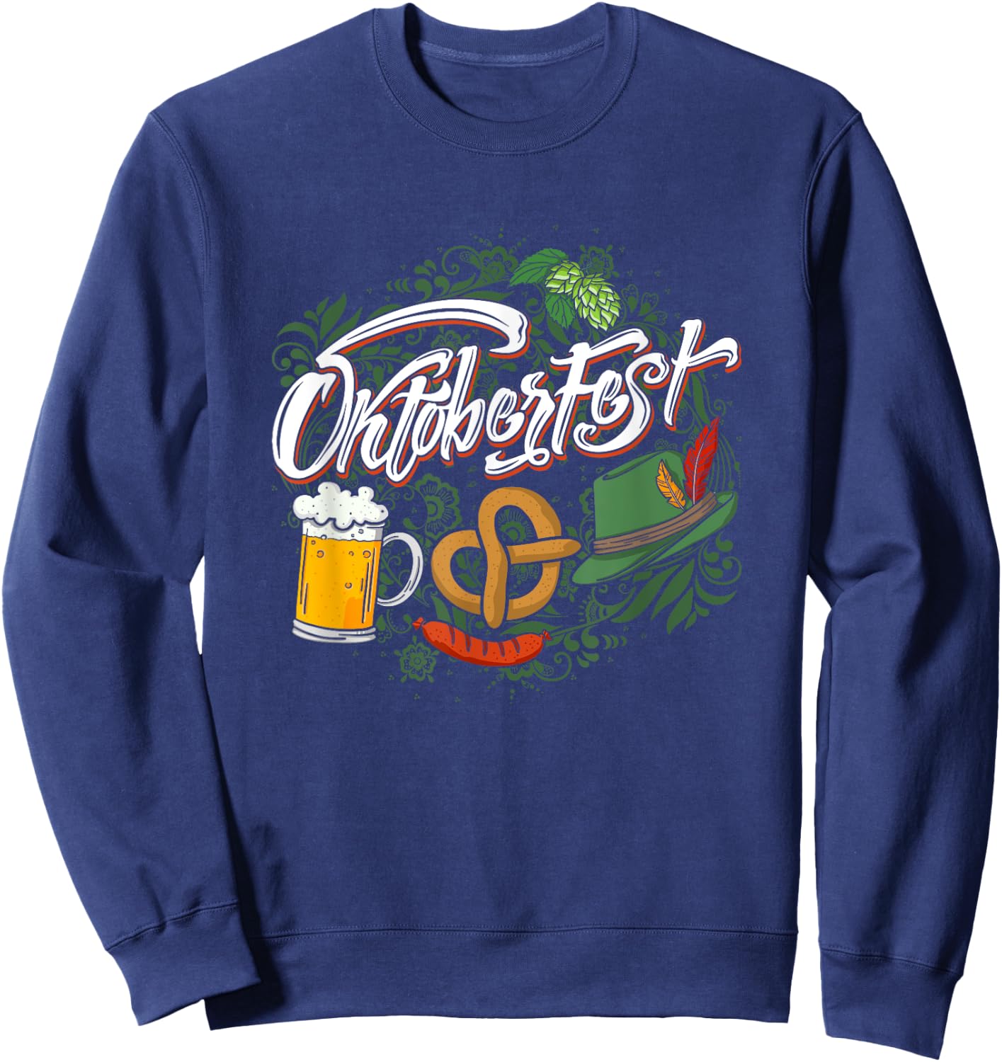 Oktoberfest Funny Beer Hat Pretzel And Edelweiss Sweatshirt - Sweatshirt | Navy