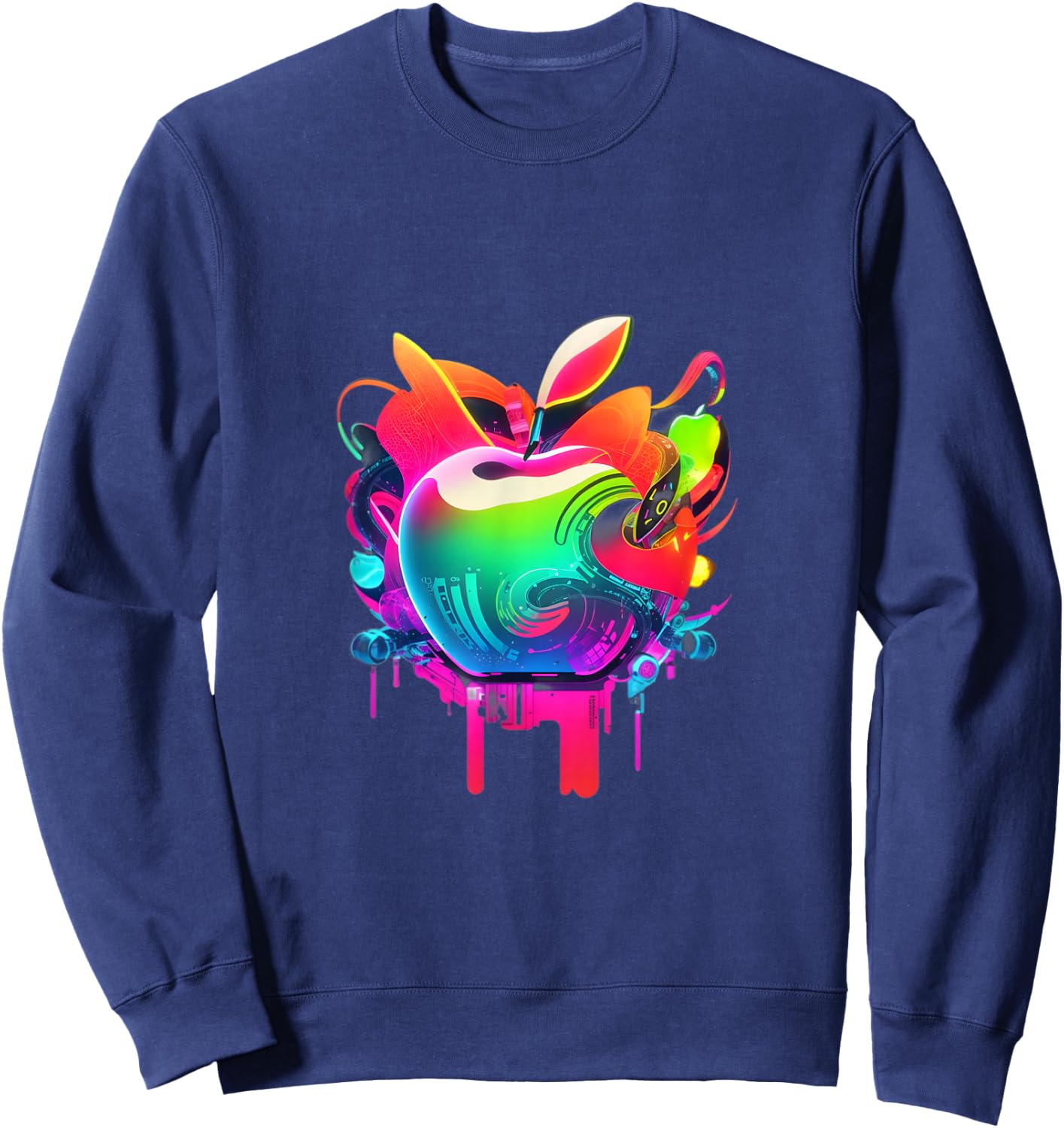 EDM Rave Festival Trippy Apple Electronic Dance Music Sweatshirt - Sweatshirt | Navy