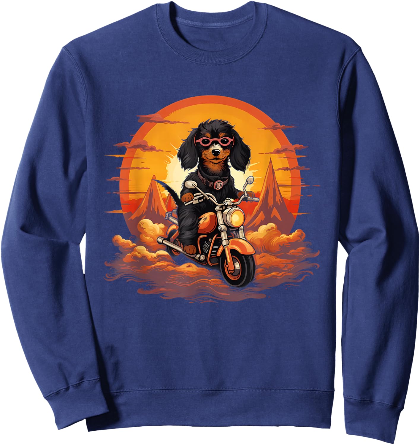 Biker Doxie Dog Riding Motorcycle Sweatshirt - Sweatshirt | Navy