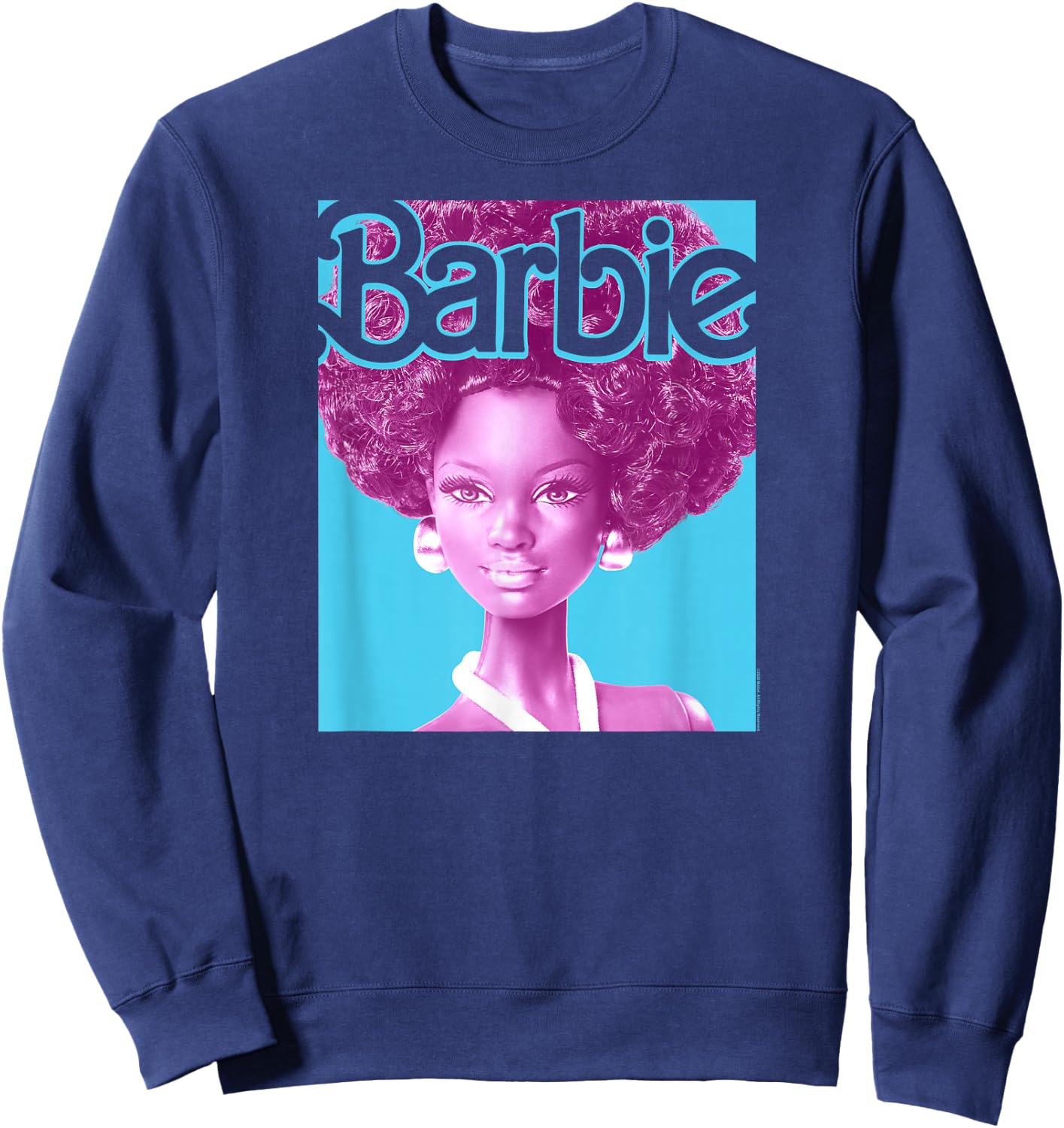 Barbie Afro Doll Classic Fit : Adult Round Neck, Black, Short Sleeve, Cotton-Polyester Sweatshirt - Sweatshirt | Navy
