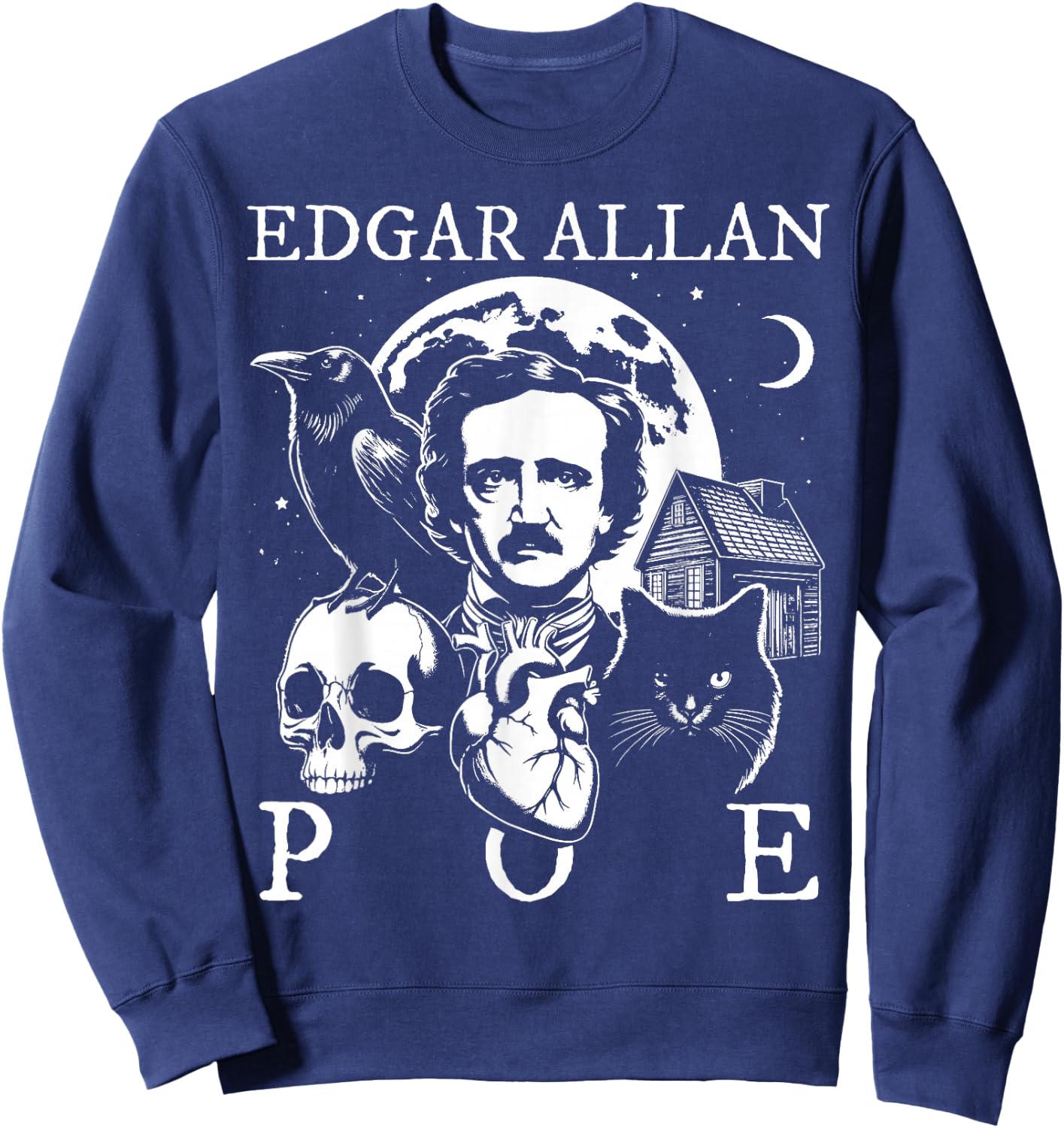 Edgar Allan Poe Poems Quotes Raven Literature Sweatshirt - Sweatshirt | Navy