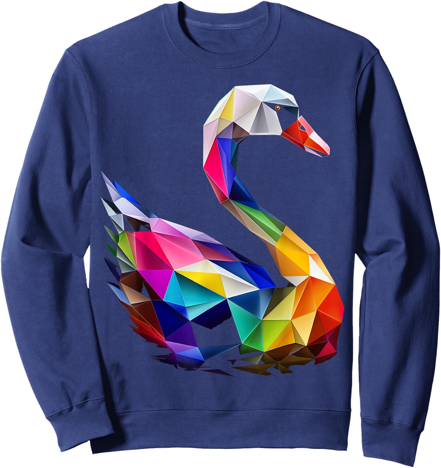 Swan Colorful Bird Art Animal Polygon Graphic Swan Sweatshirt - Sweatshirt | Navy