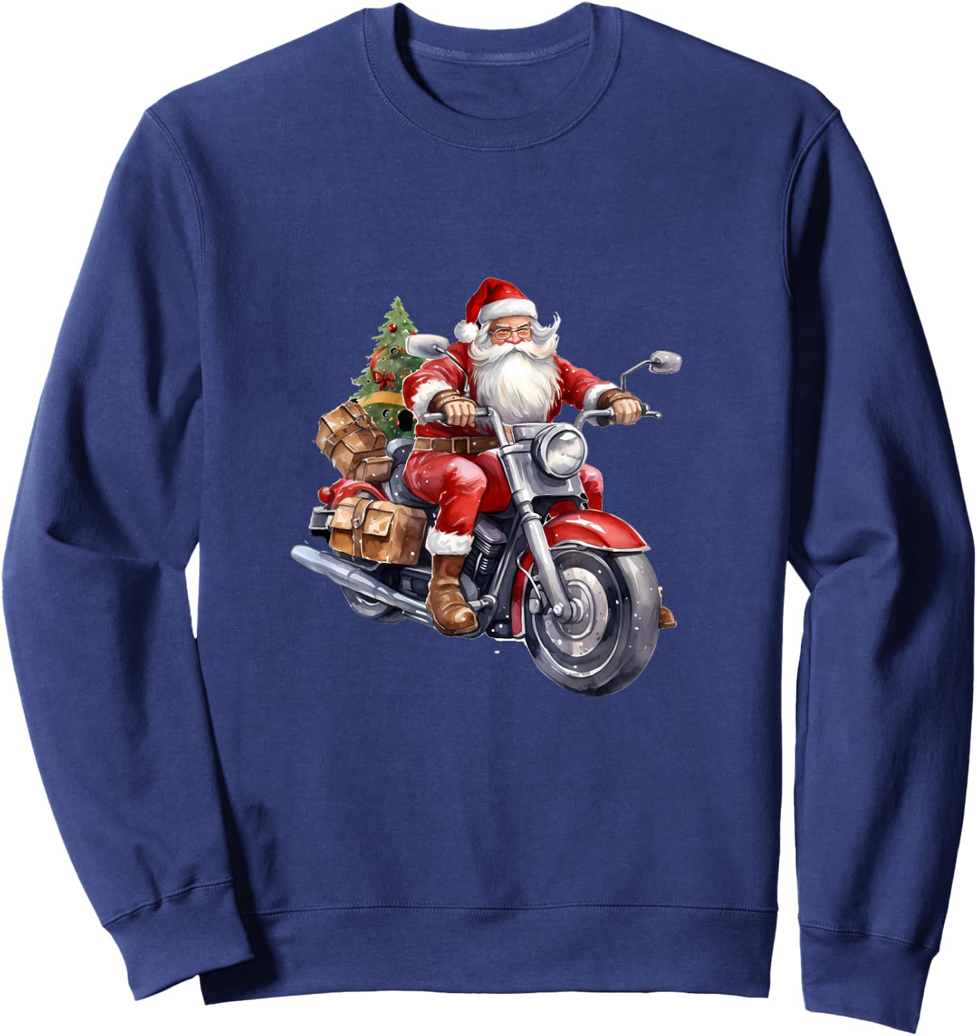 Biker Santa Claus On Motorcycle Funny Christmas Biking Sweatshirt - Sweatshirt | Navy