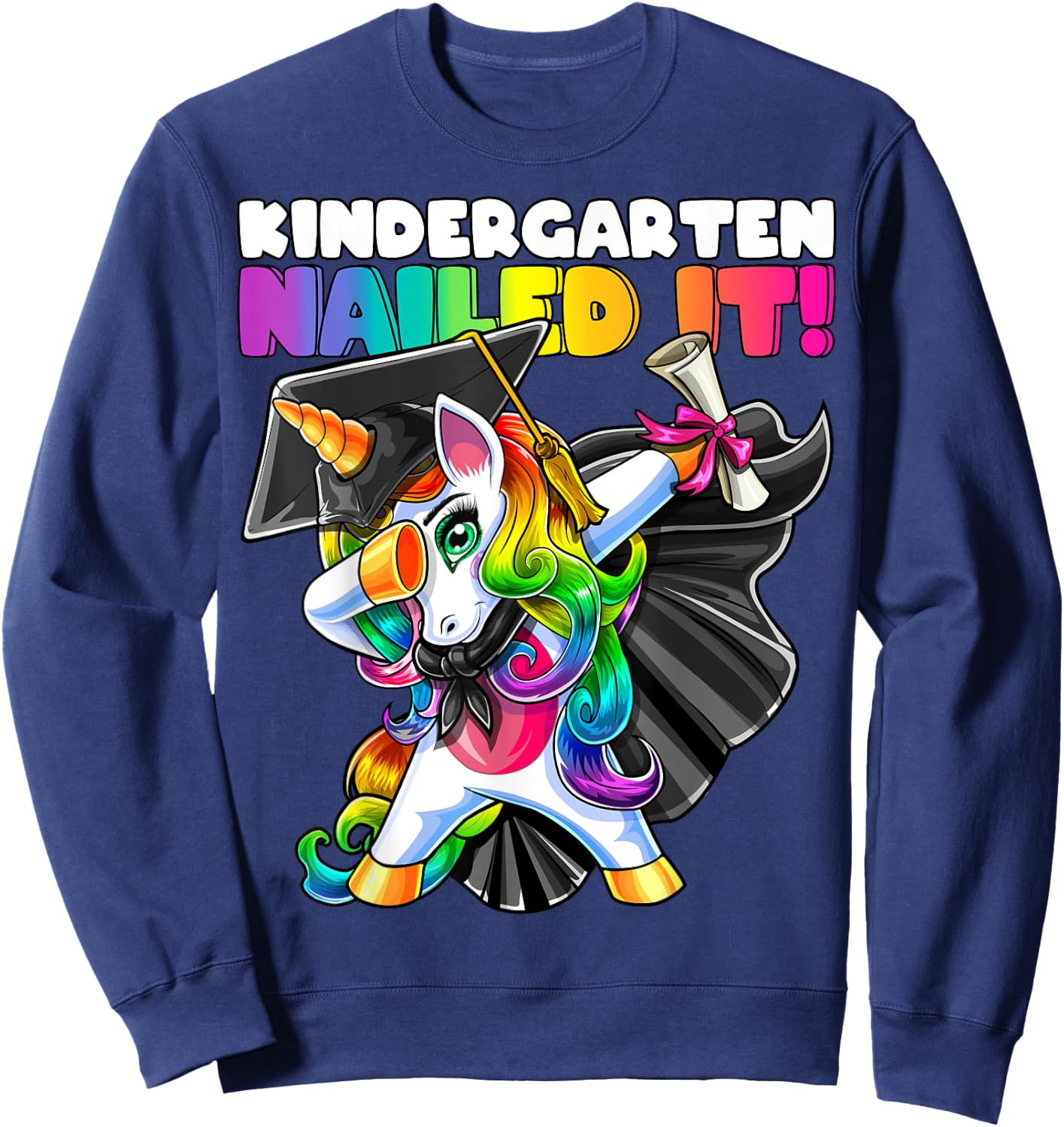 Dabbing Unicorn Kindergarten Graduation Cap Gown Gift Girls Sweatshirt - Sweatshirt | Navy