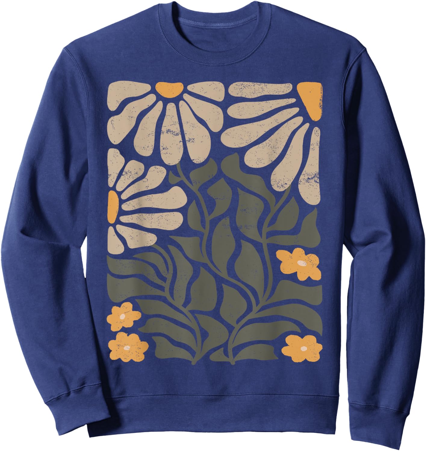 Boho Wildflower Vintage Retro Graphic Design Spring/Summer Men Women Kids Sweatshirt - Sweatshirt | Navy