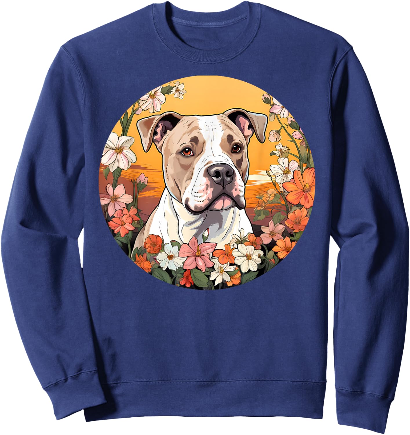 Cute American Bulldog Mountain Flower Meadow Dog Mom Women Kids Sweatshirt - Sweatshirt | Navy