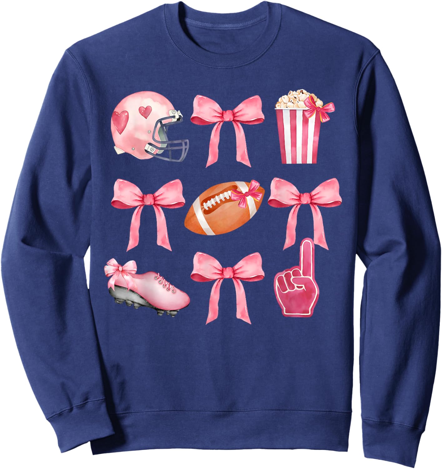Coquette Bow Football Player American Football Season Funny Sweatshirt - Sweatshirt | Navy
