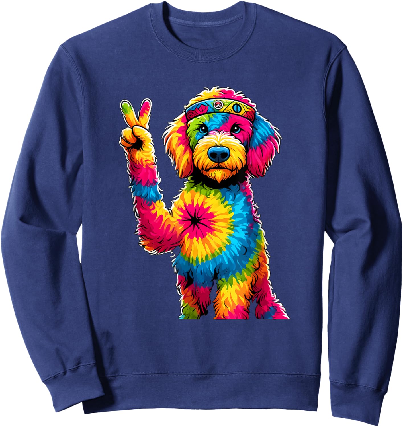 Peace Sign Tie Dye Labradoodle Dog Men Women Kids Sweatshirt - Sweatshirt | Navy