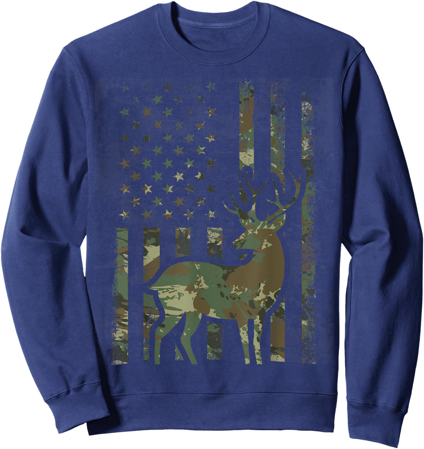 Camo American Flag Buck Hunting Gift Deer Hunter Sweatshirt - Sweatshirt | Navy