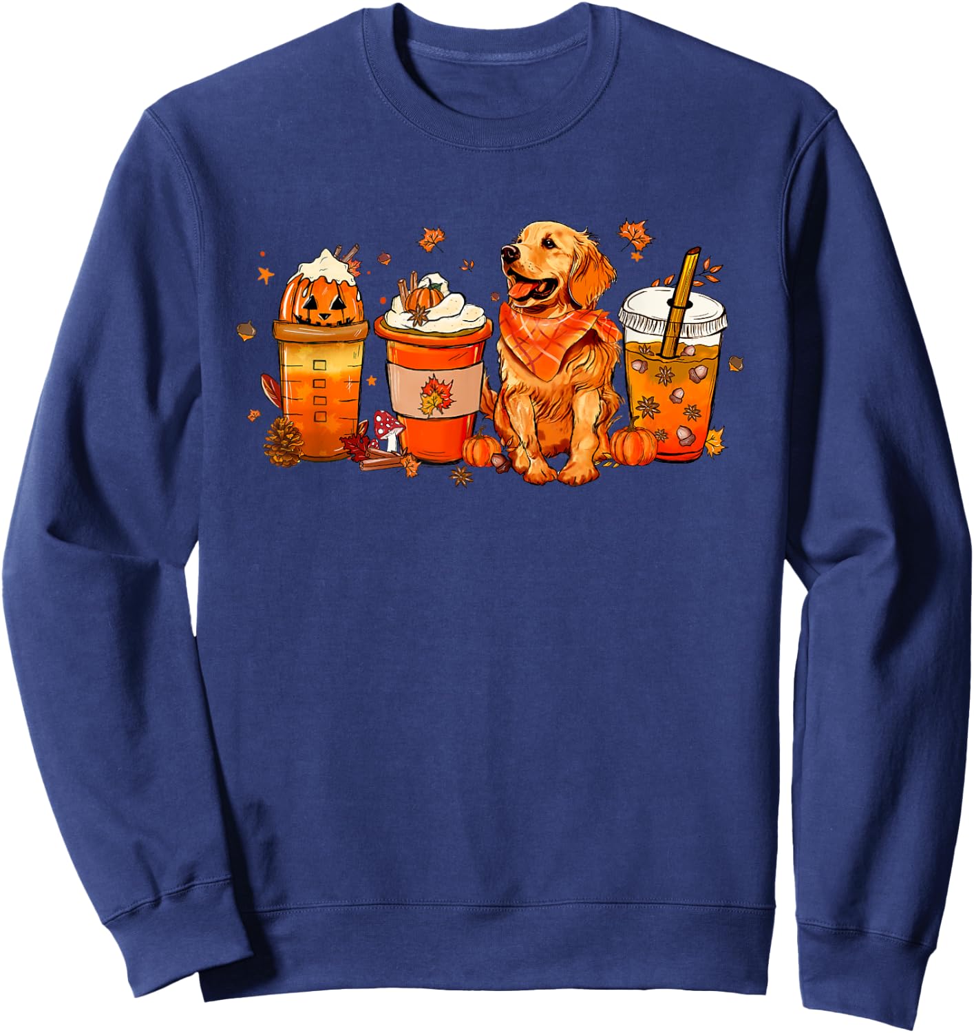 Golden Retriever Pumpkin Coffee Latte Autumn Fall Sweatshirt - Sweatshirt | Navy