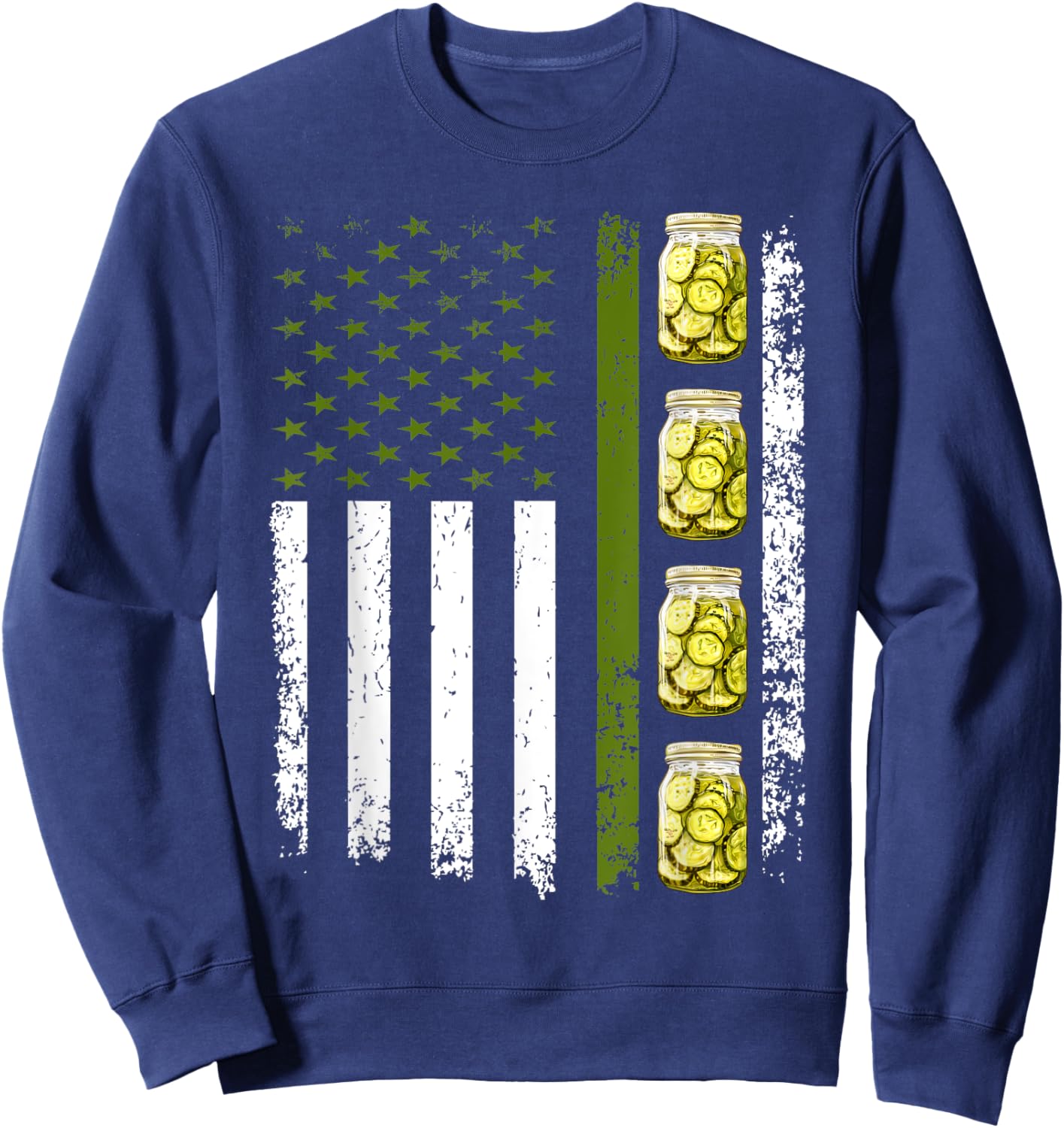 Funny Pickle Cucumber US American Flag Jar Of Sliced Pickles Men Sweatshirt - Sweatshirt | Navy