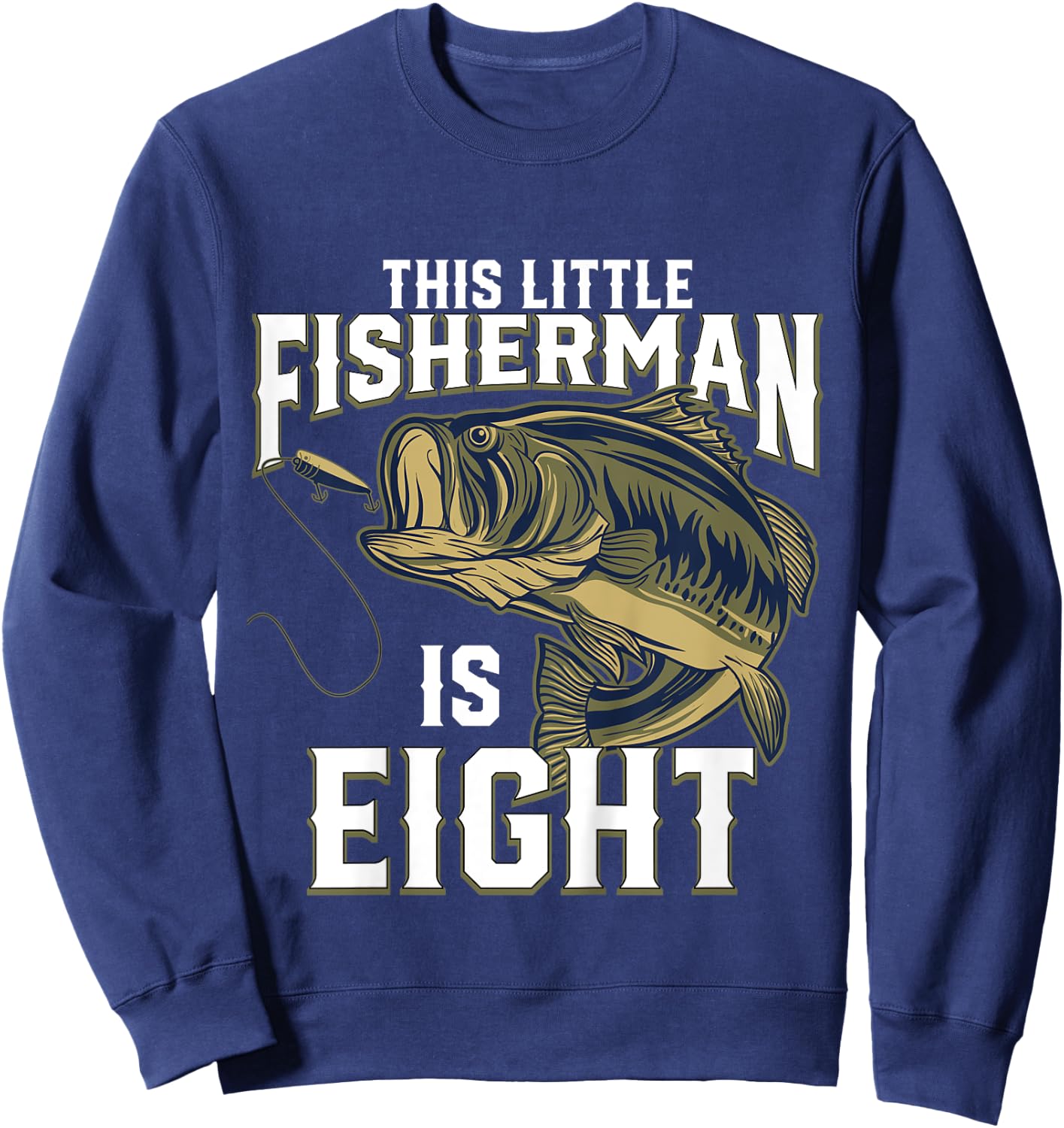 Kids 8 Year Old Fishing Birthday Party Fisherman 8th Gift Boy Sweatshirt - Sweatshirt | Navy