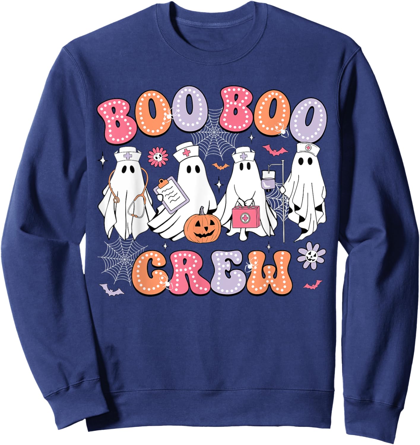 Groovy Boo Boo Crew Nurse Funny Ghost Women Halloween Nurse Sweatshirt - Sweatshirt | Navy