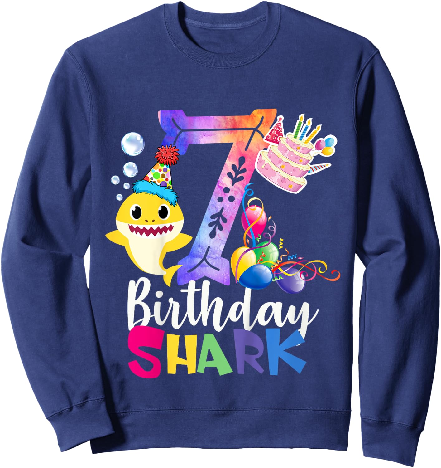 Best 7th Birthday Gift - 7th Birthday Shark Baby Cute Sweatshirt - Sweatshirt | Navy