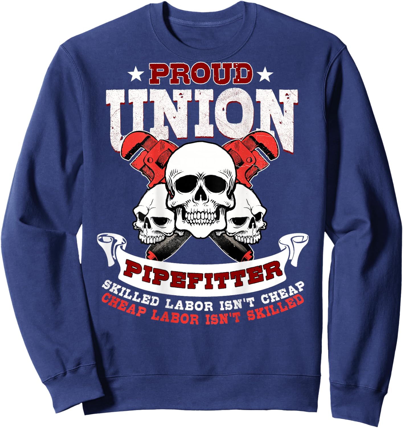 Pipefitter Plumber Steamfitter Image On Back Of Shirt Sweatshirt - Sweatshirt | Navy