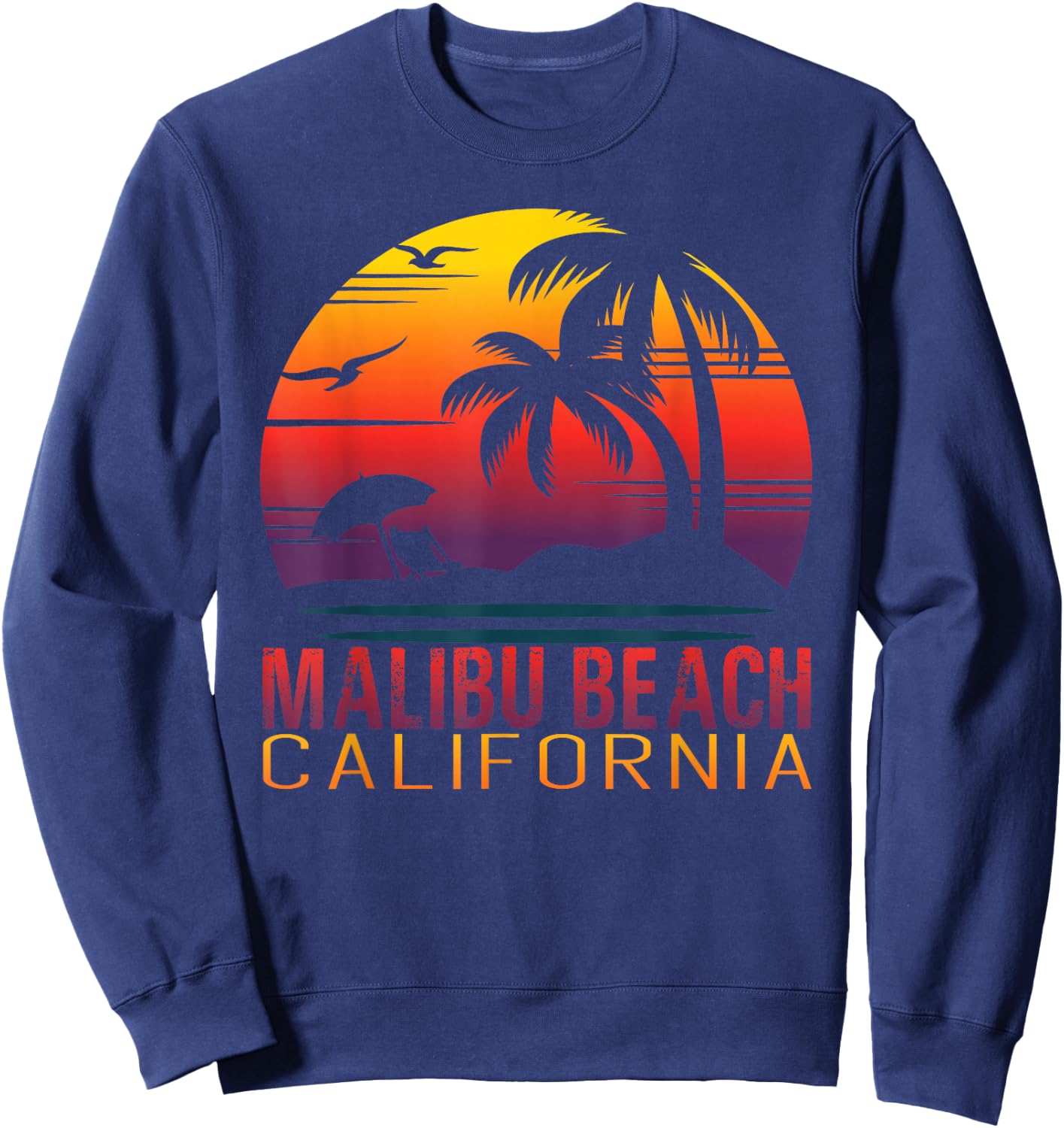 Retro Sunset Malibu Beach California Summer Vacation Gift Sweatshirt - Sweatshirt | Navy