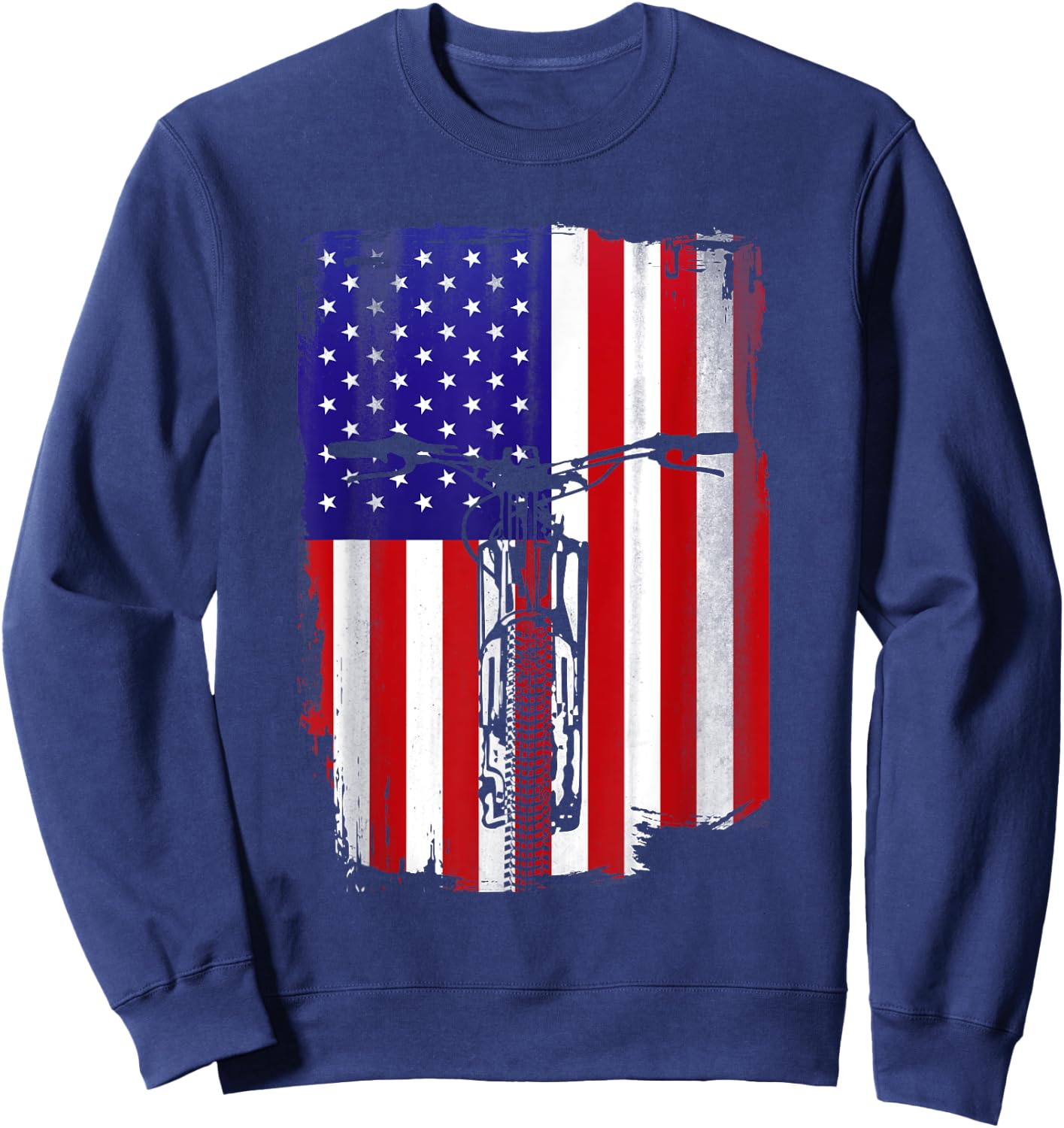 Mountain Biking American Flag Cycling USA Flag Mountain Bike Women Men Sweatshirt - Sweatshirt | Navy