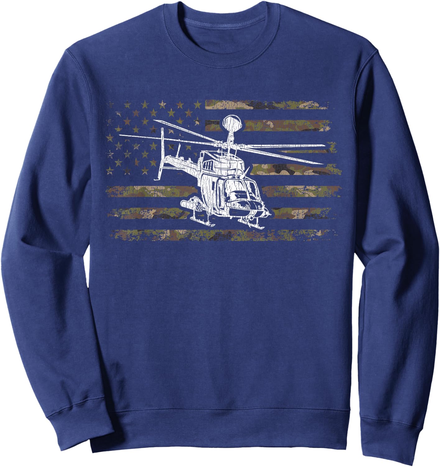 OH-58D Kiowa Warrior Helicopter Pilot Veteran Camo USA Flag Sweatshirt - Sweatshirt | Navy