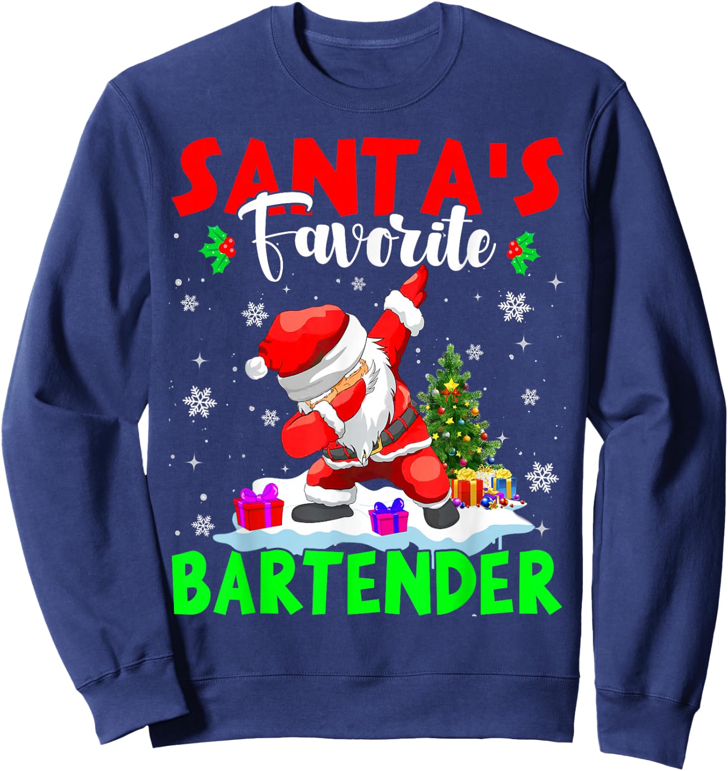 Santa's Favorite Bartender Funny Christmas Bartender Gifts Sweatshirt - Sweatshirt | Navy