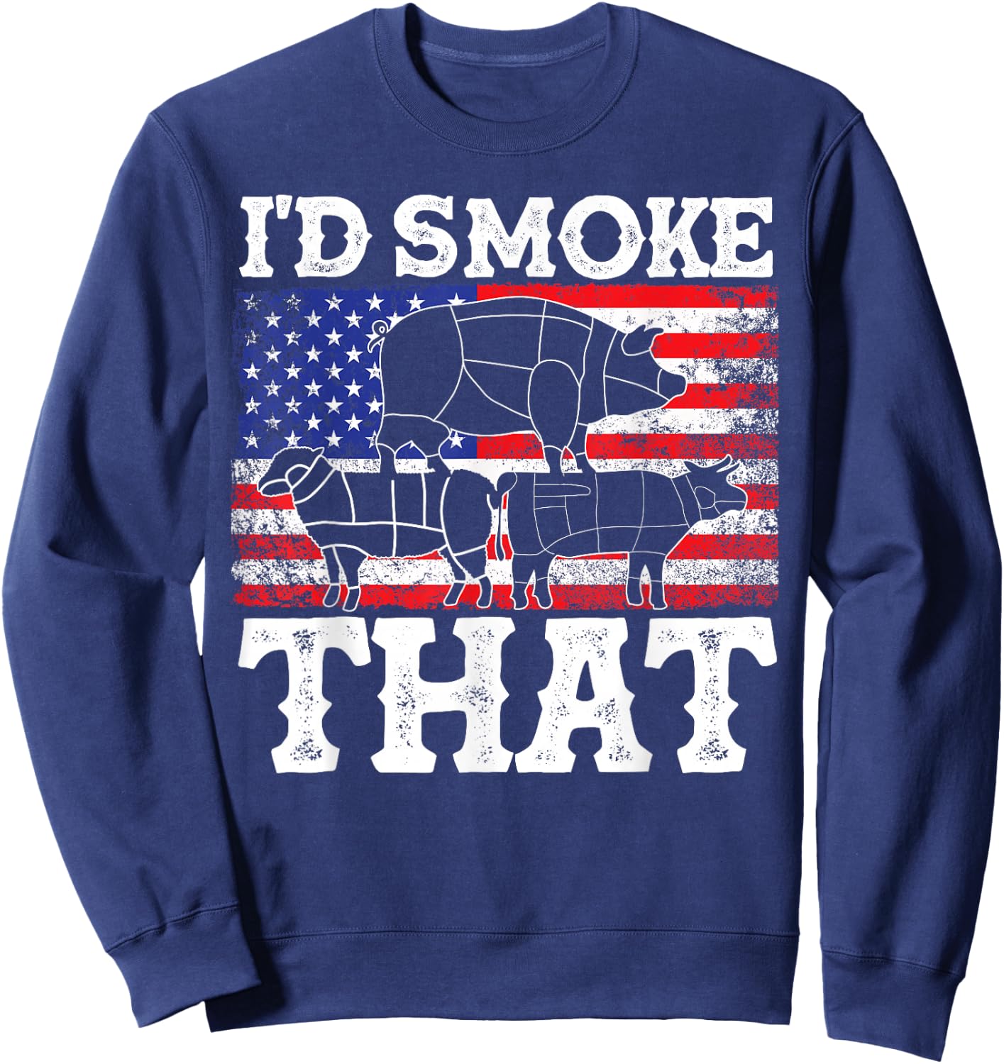 Funny Barbecue Id Smoke That Patriotic Grillmaster US BBQ Sweatshirt - Sweatshirt | Navy