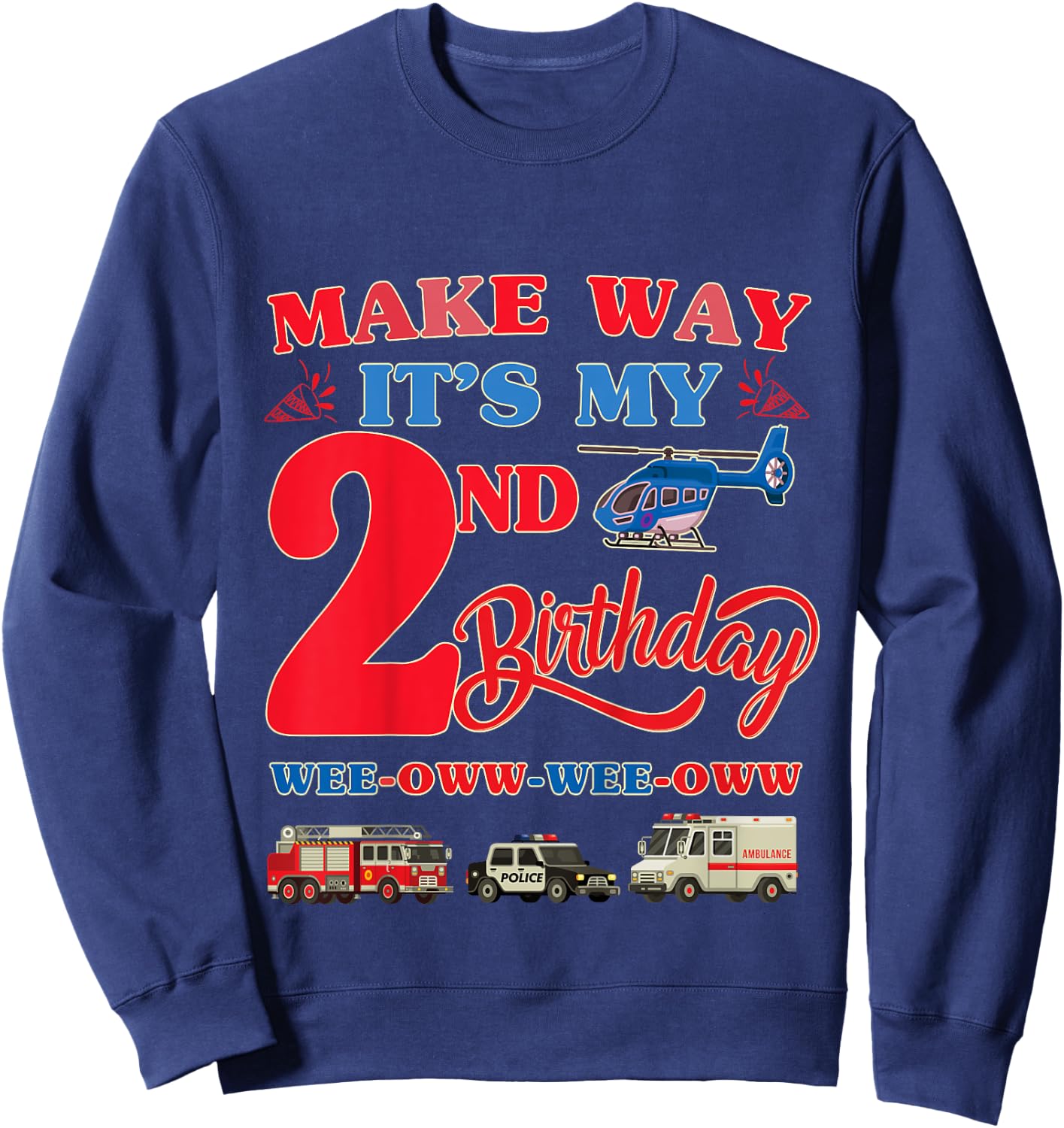 2nd birthday Rescue Vehicles Birthday theme 2 year old kids Sweatshirt - Sweatshirt | Navy