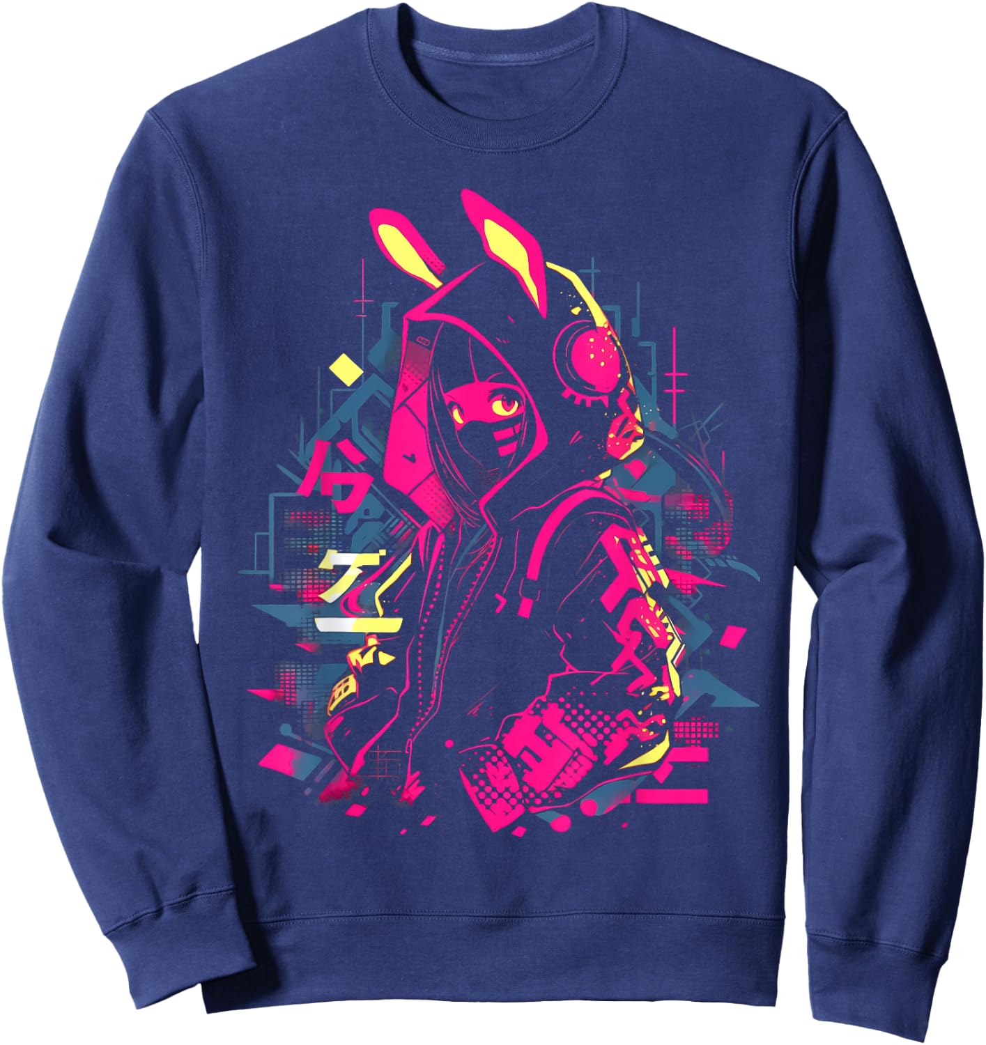 Anime Manga Cyberpunk Aesthetic Techwear Harajuku Sweatshirt - Sweatshirt | Navy