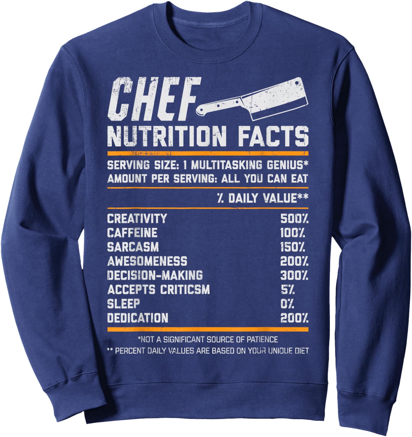 Chef Nutrition Facts Funny Cook Men Women Vintage Cooking Sweatshirt - Sweatshirt | Navy