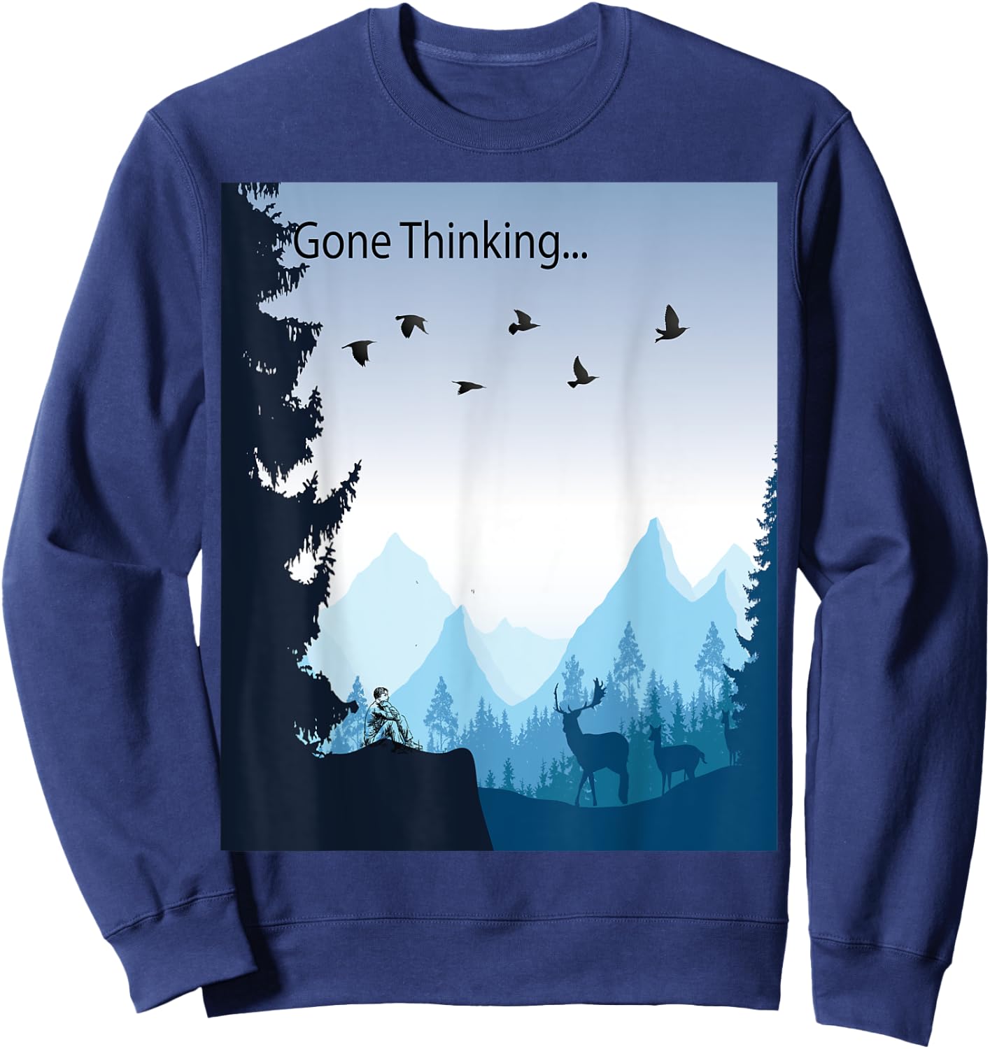 Gone Thinking... nature scene with deer Sweatshirt - Sweatshirt | Navy