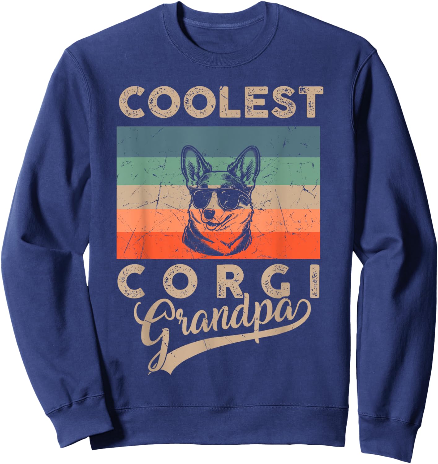 Coolest Corgi Grandpa Gifts Funny Dog Grandpa Retro Sweatshirt - Sweatshirt | Navy