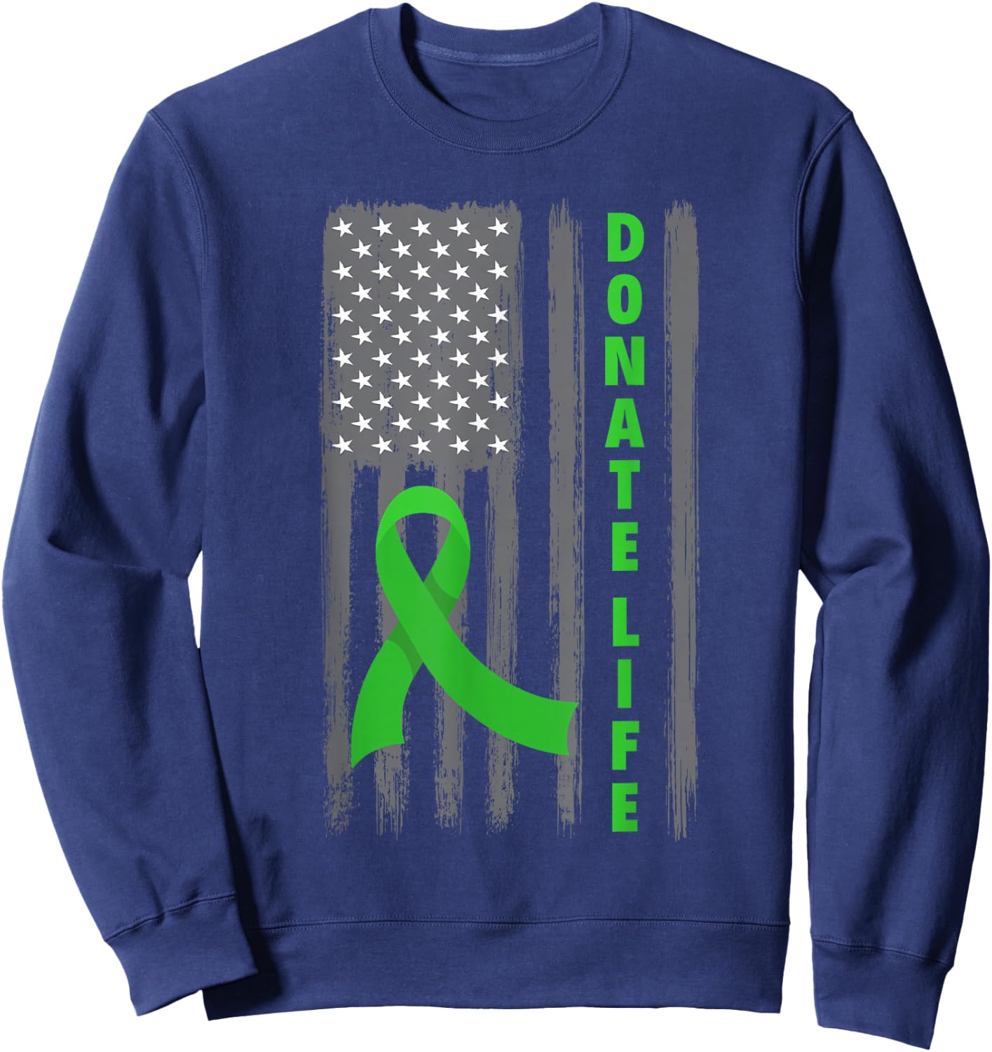 Donate Life Patriotic American Flag USA Kidney Donor Ribbon Sweatshirt - Sweatshirt | Navy