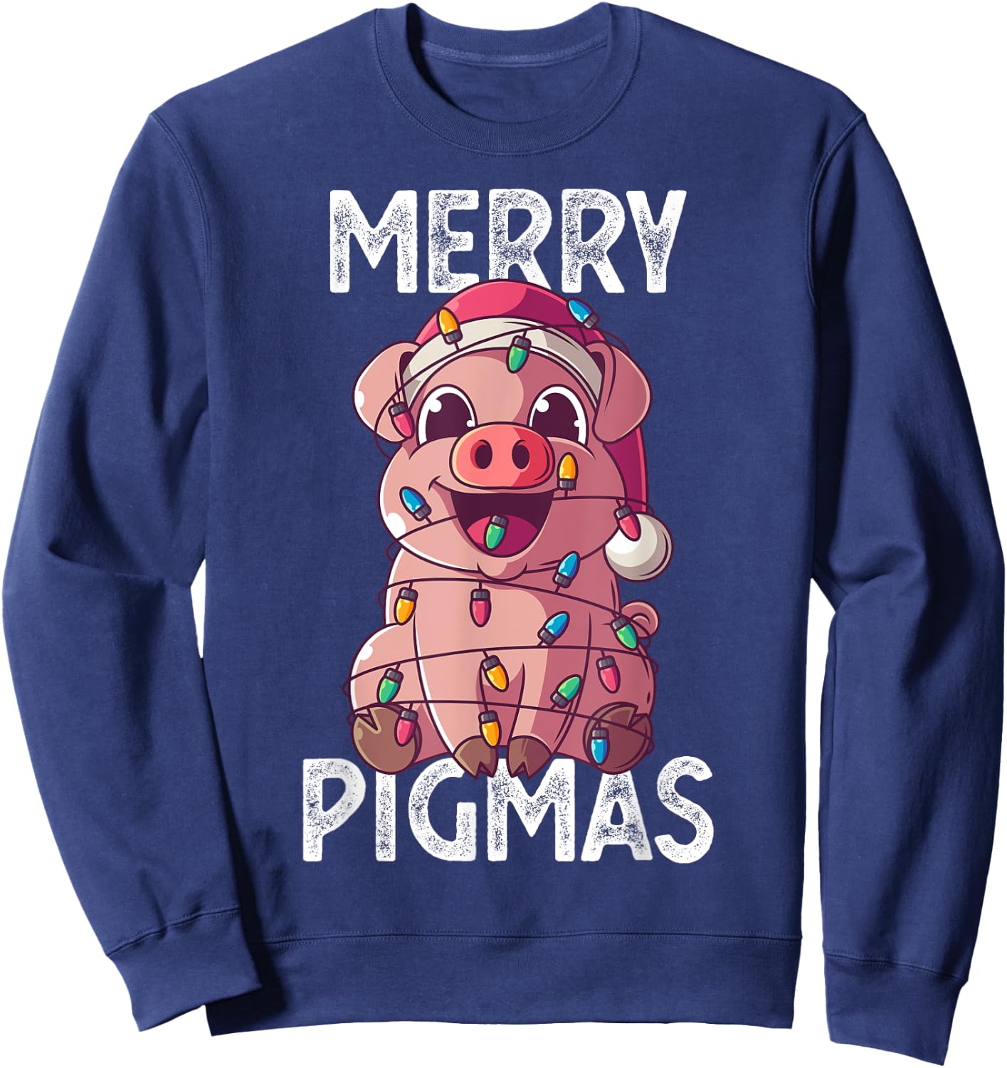 Merry Pigmas Pig Christmas Santa Pig Xmas Lights Farmer Gift Sweatshirt - Sweatshirt | Navy