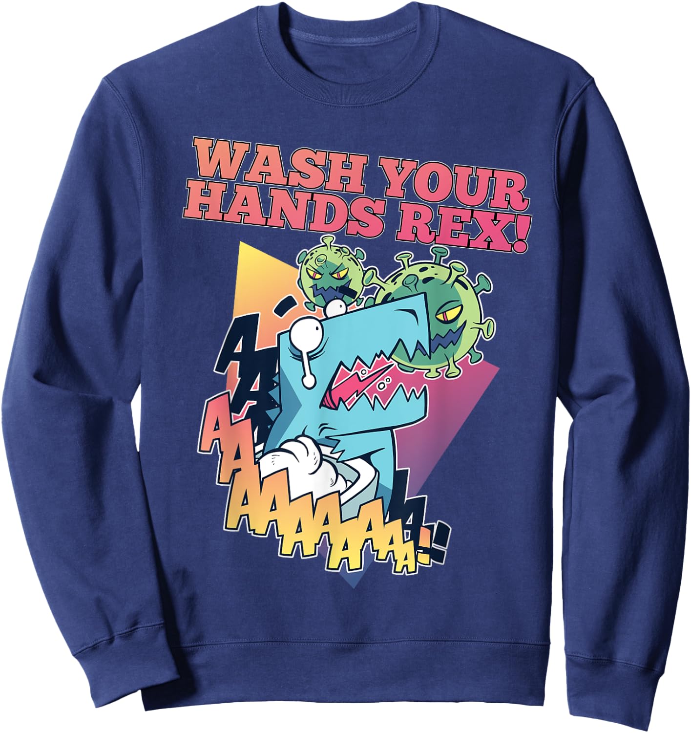 Wash Your Hands Rex a Funny T-Rex Attacked by Germs Sweatshirt - Sweatshirt | Navy