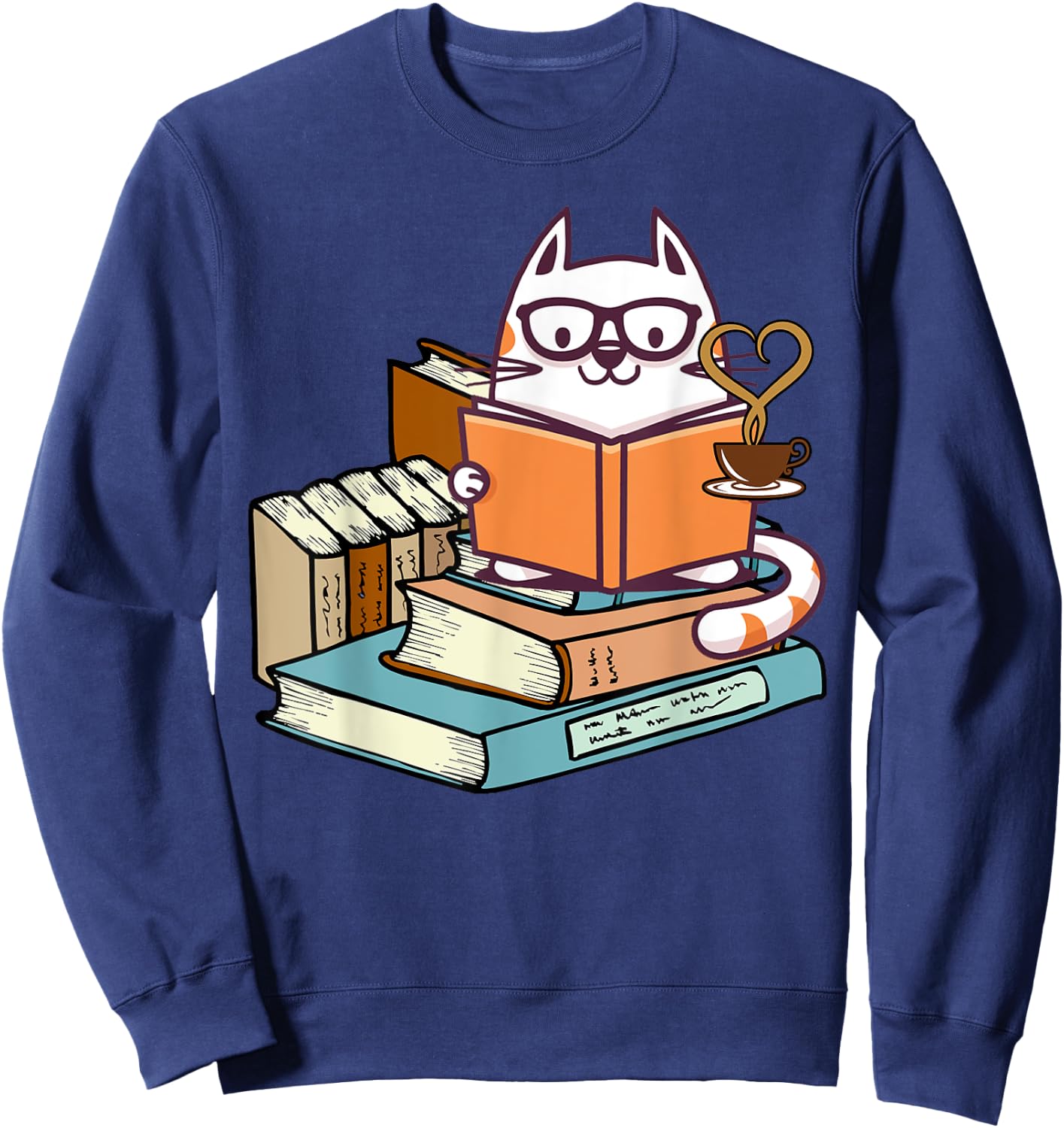 Kittens Cats Tea And Read Books Cat Lover Reading Gifts Girl Sweatshirt - Sweatshirt | Navy