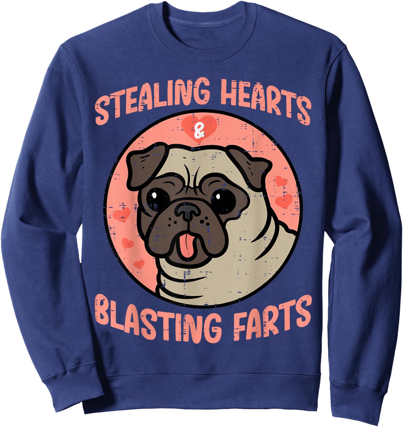 Valentines Day Pug Stealing Hearts Farts Dog Men Women Kids Sweatshirt - Sweatshirt | Navy