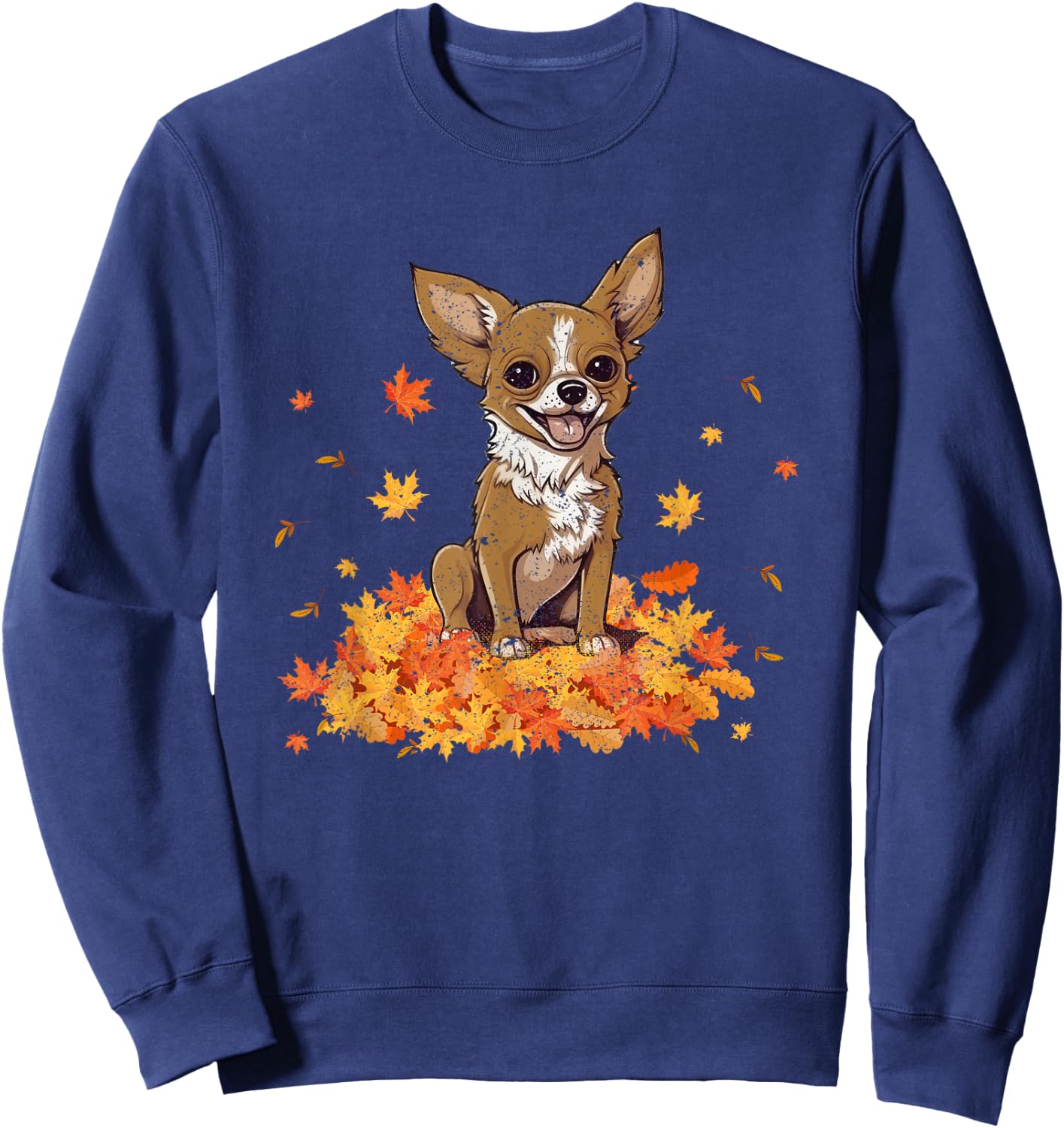 Chihuahua Hello Autumn Dog Lover Fall Leaves Thankgiving Sweatshirt - Sweatshirt | Navy