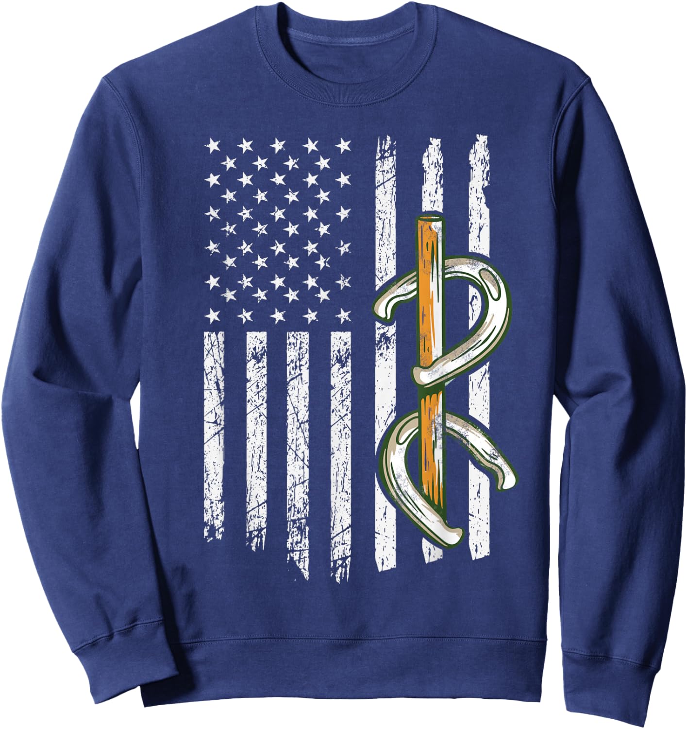Horseshoe Pitching USA Flag Horseshoe Throwing Game Patriot Sweatshirt - Sweatshirt | Navy