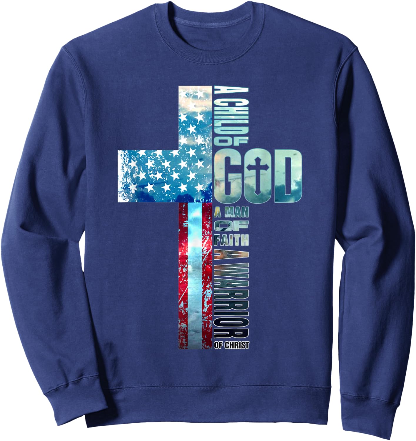 Faith Over Fears Cool Christian Cross American USA Flag Gym Women Men Sweatshirt - Sweatshirt | Navy