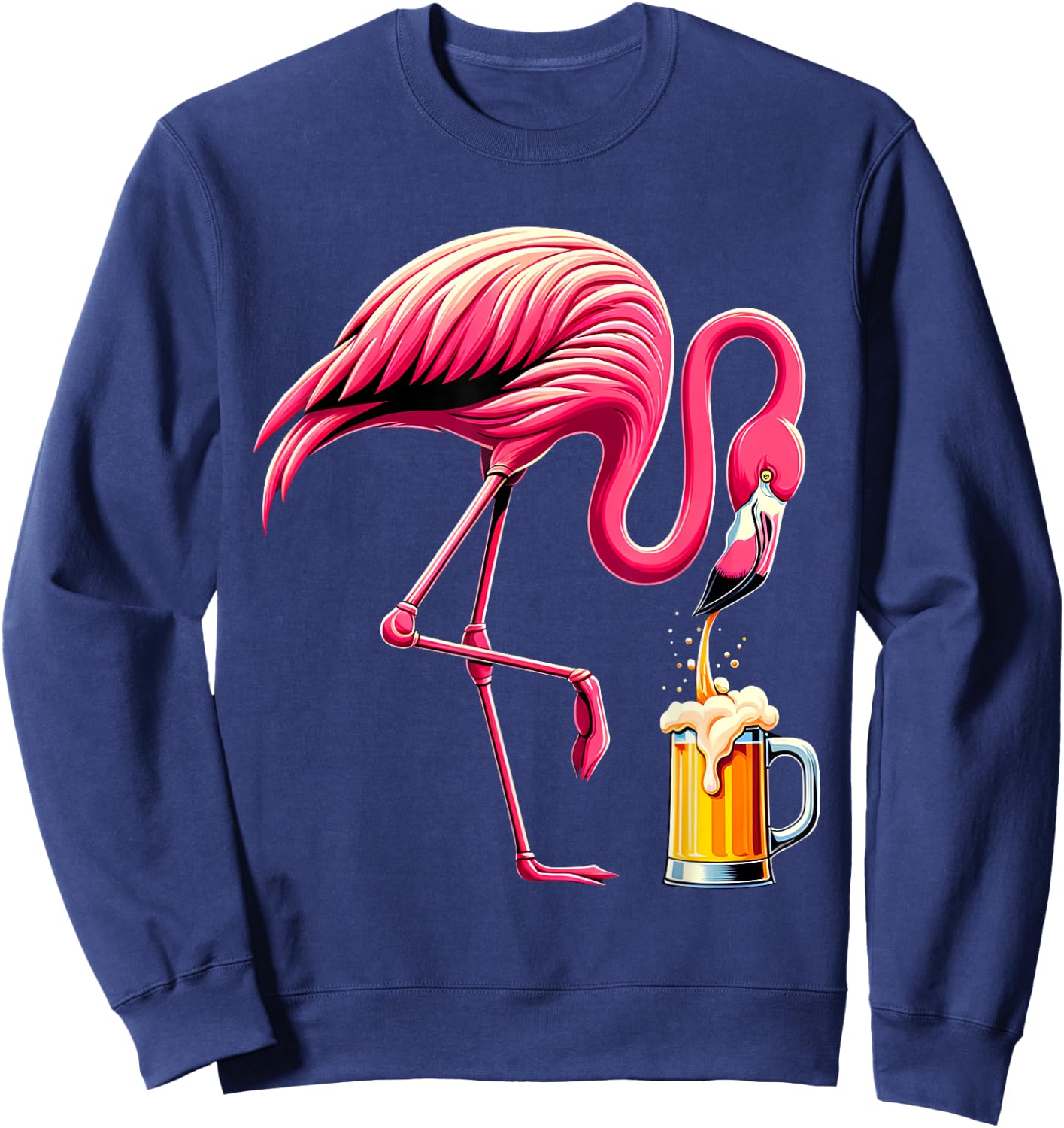 Funny Flamingo Drinking Beer Party Flamingo Lover Sweatshirt - Sweatshirt | Navy