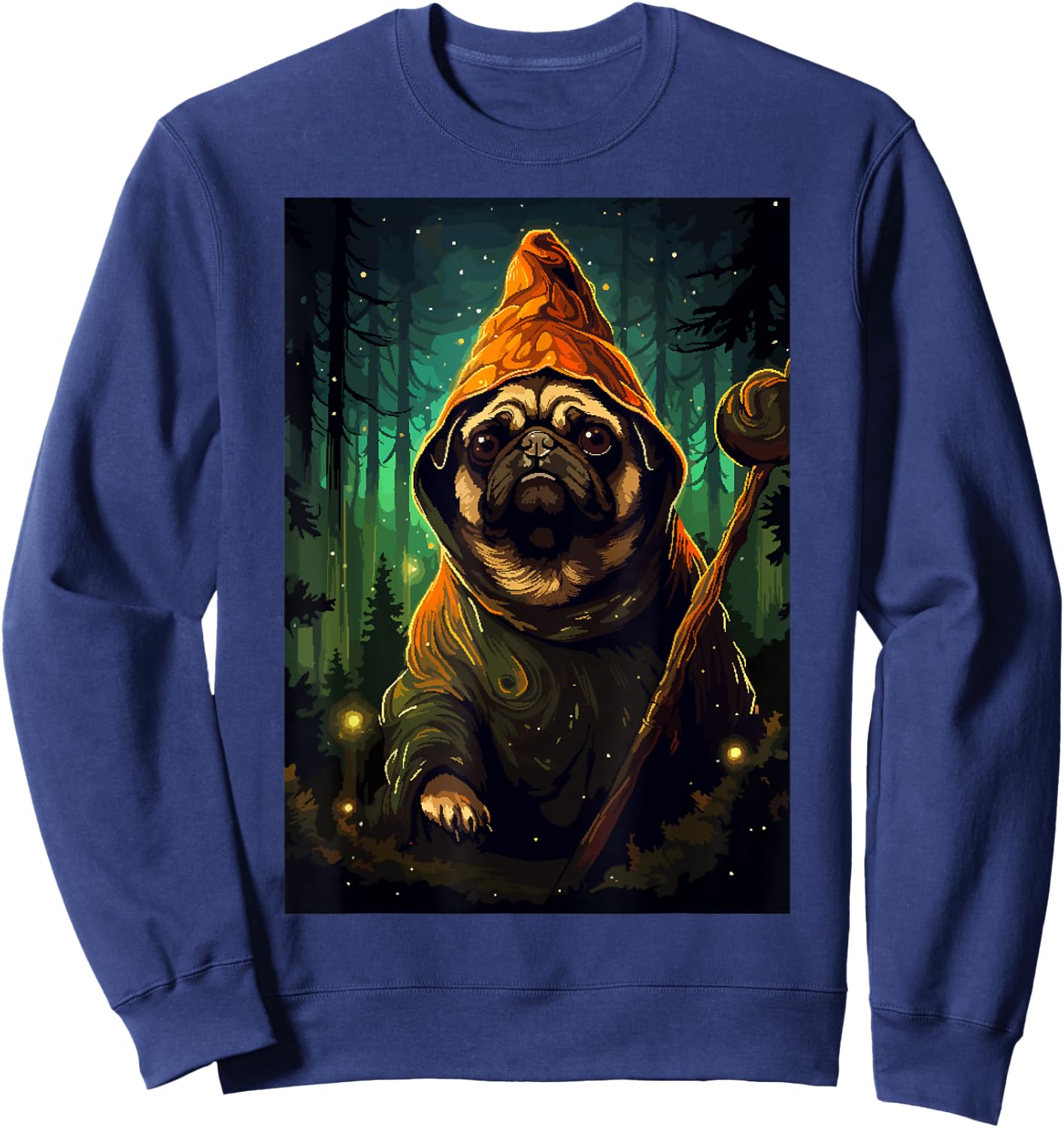 Funny Pug Wizard Retro Pixel Art Cute Dog Women Kids Sweatshirt - Sweatshirt | Navy