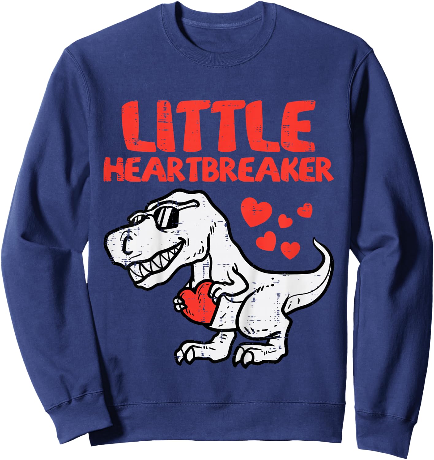 Kids Valentines Day Dino Little Heartbreaker Boys Kids Toddler Sweatshirt - Sweatshirt | Navy