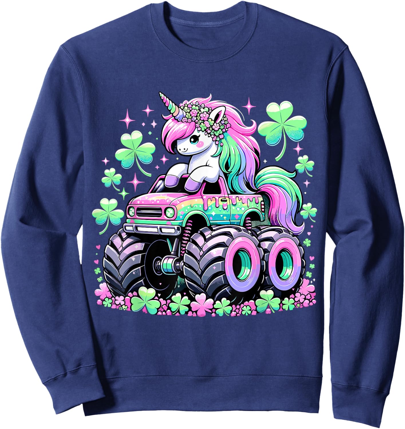 St Patricks Day Girl Monster Truck Unicorn St Patricks Day Sweatshirt - Sweatshirt | Navy