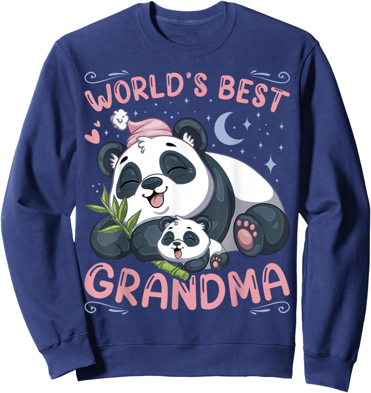 Conreo World's Best Grandma Panda Grandmother & Cub Pajama Top Black Women's Small Modern Sleepwear Cartoon Panda Sweatshirt - Sweatshirt | Navy