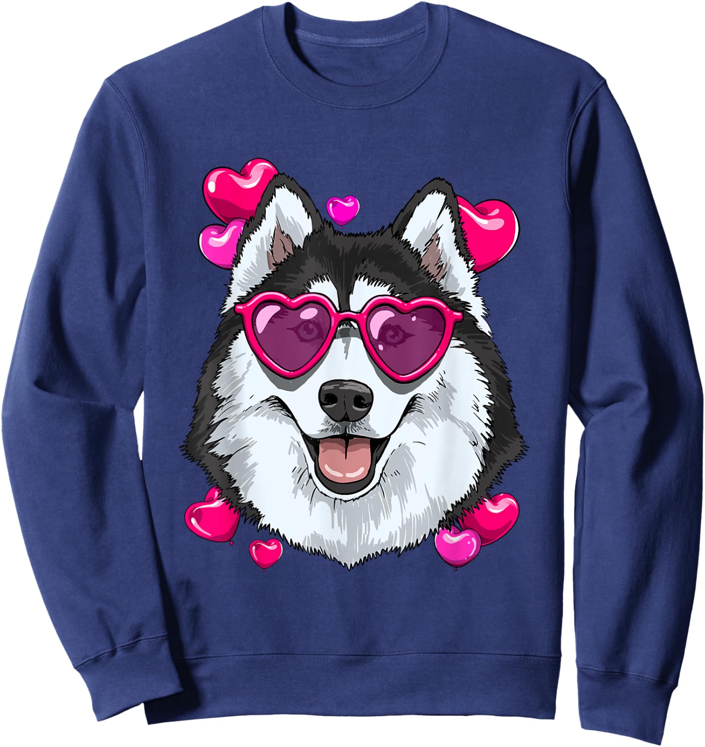 Valentines Siberian Husky Shirt Dog Face Heart Husky Lover Sweatshirt - Sweatshirt | Navy