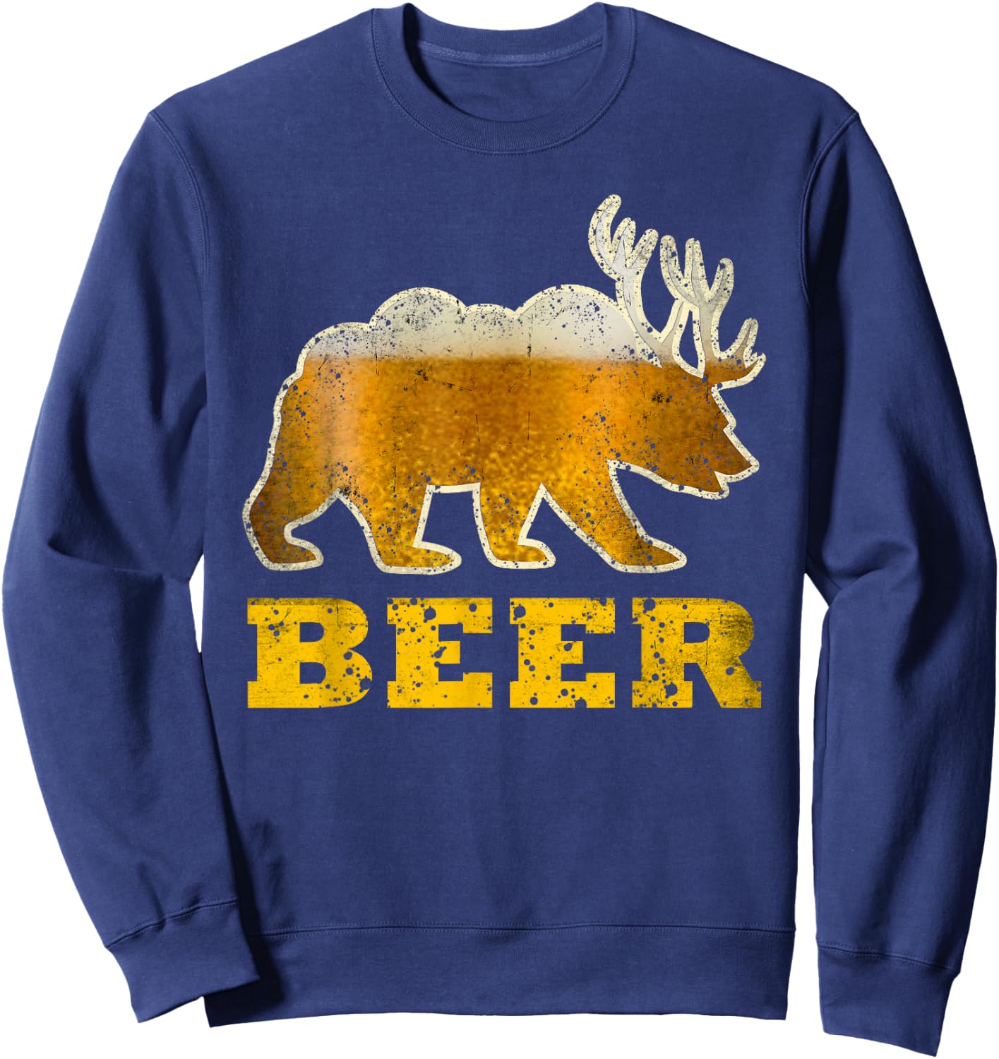 Vintage Bear Deer Funny Retro Drinking Beer Sweatshirt - Sweatshirt | Navy