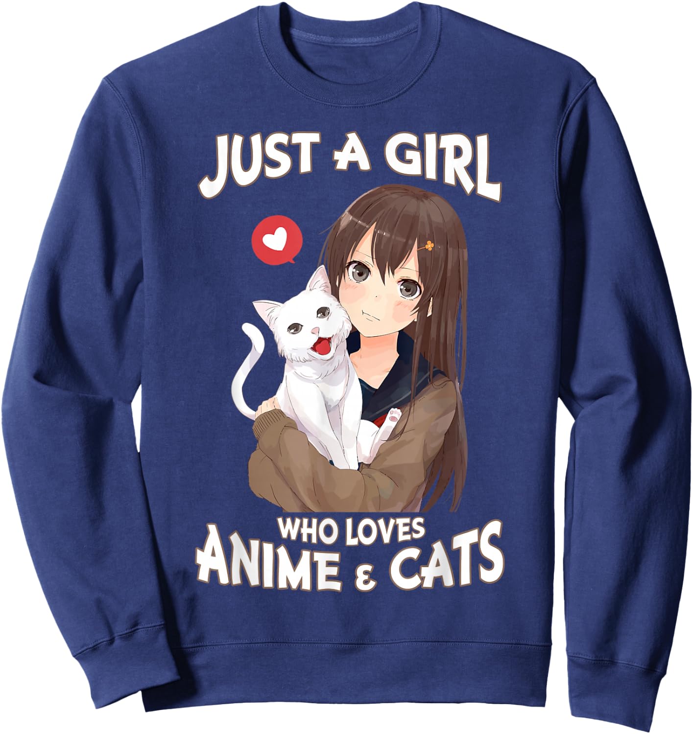 Just A Girl Who Loves Anime & Cats for Teen Girls Small Sweatshirt - Sweatshirt | Navy