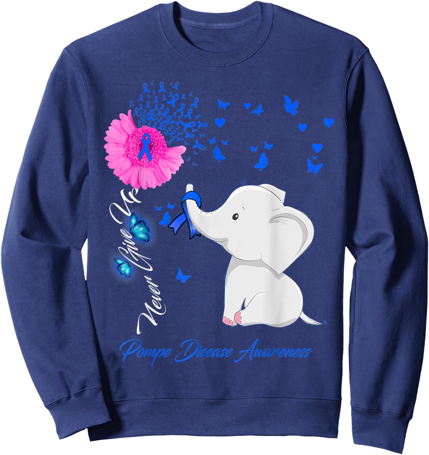 Elephant Pompe Disease Awareness - Pompe Disease Ribbon Sweatshirt - Sweatshirt | Navy