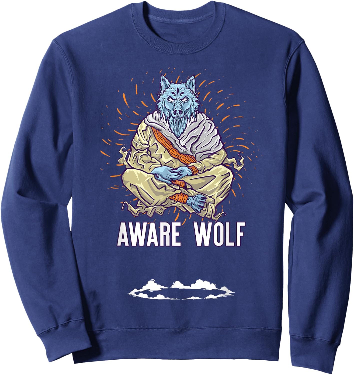 AWARE WOLF Funny Meditation Wolves Meditate Word Game Sweatshirt - Sweatshirt | Navy