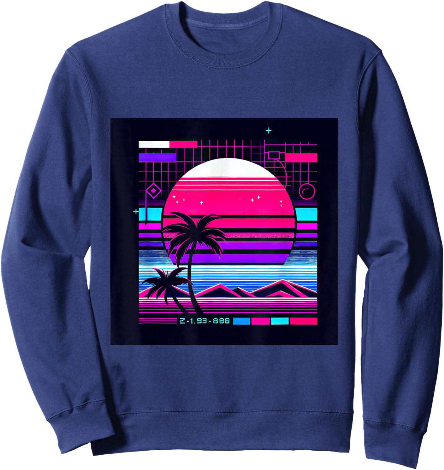 Synthwave Retro Vaporwave Tropical Palm Sunset TV Glitch Sweatshirt - Sweatshirt | Navy