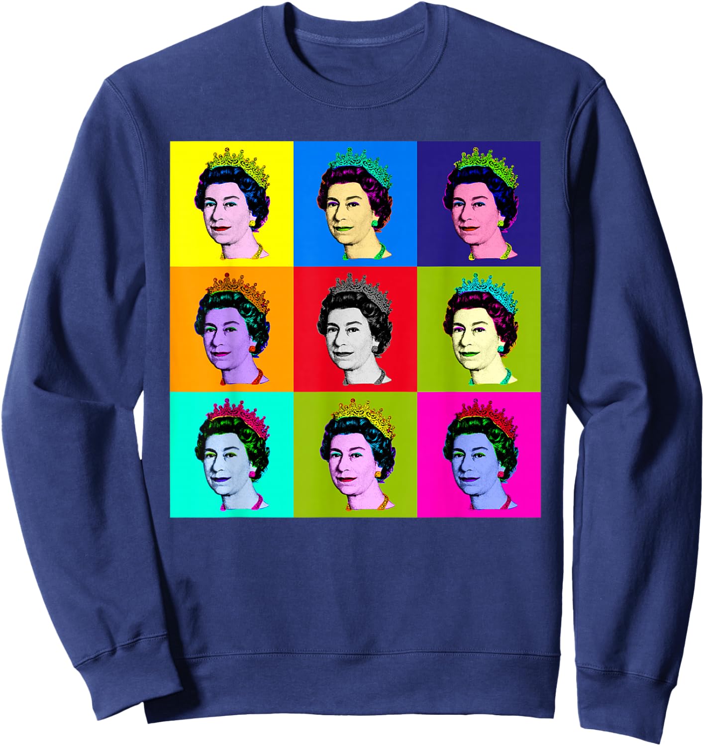 Elizabeth Nine Square Tiles Pop Art Queen of England Sweatshirt - Sweatshirt | Navy