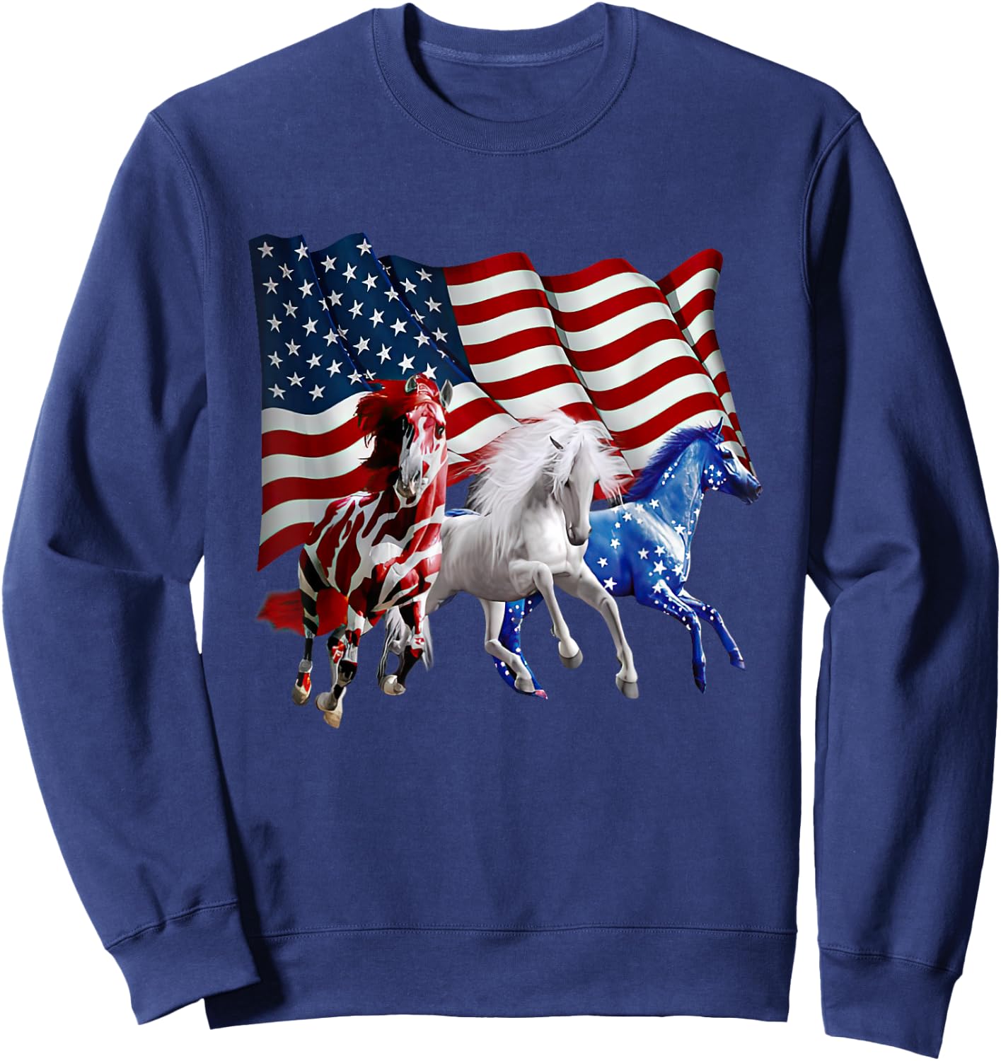 Patriotic US Flag 4th Of July Horse Lovers Men Sweatshirt - Sweatshirt | Navy